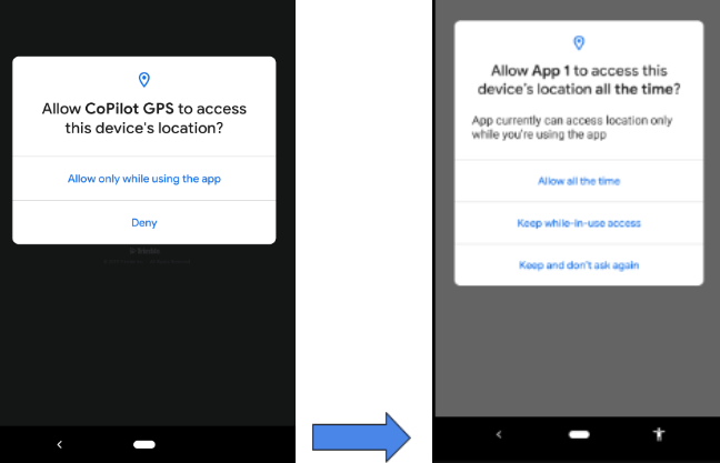 Android 10 location permission prompt