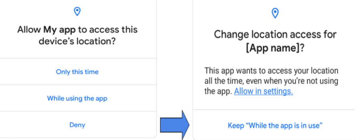 Android 11 location permission prompt