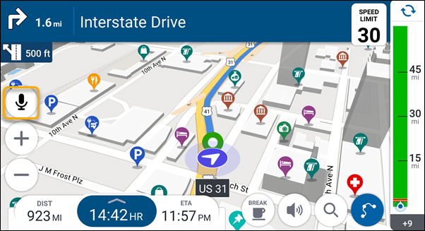 Driver Assistant on navigation screen