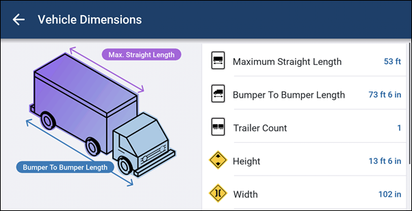 New settings on the Vehicle Dimensions screen